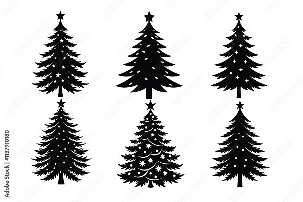 Obraz premium set of chrismas tree silhouette vector illustration 