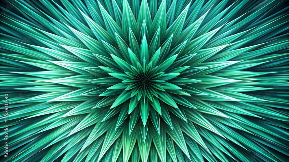 Fototapeta premium Abstract Teal Spiky Flower with Symmetrical Radiating Petals, Ideal for Backgrounds and Designs