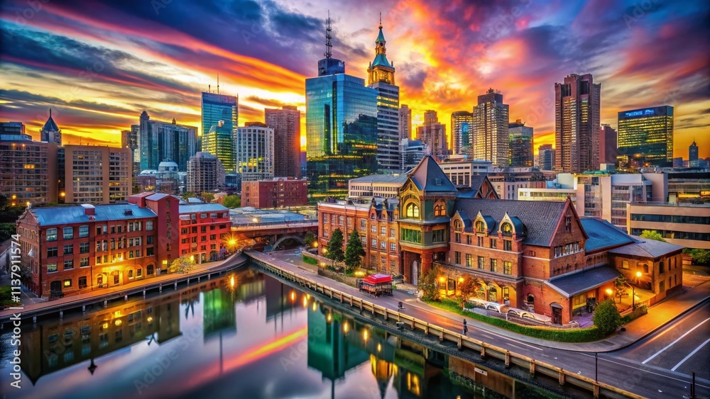 Naklejka premium Urban Exploration Photography Capturing the Essence of City Life with a Beautifully Blurred Background, Highlighting Architectural Details and Urban Textures
