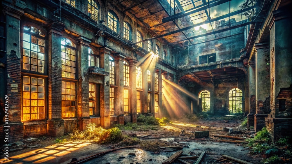Fototapeta premium Urban Exploration Wallpaper: Dark, Gritty, Abandoned Building Photography