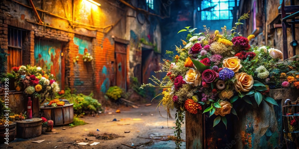 Fototapeta premium Urban Wedding Flowers: Grunge Cityscape Floral Clipart