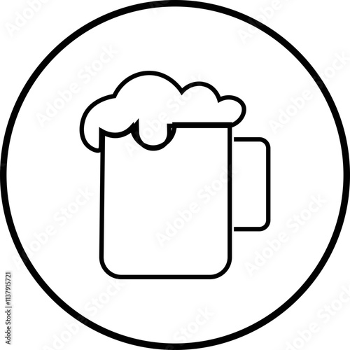 Depiction of frothy beer mug icon isolated on transparent background. Ideal for pubs, breweries, and beer enthusiasts seeking vintage charm black line vector collection drink glass symbol