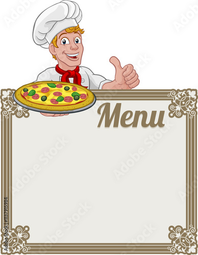 Pizza Chef Cook Cartoon Man...