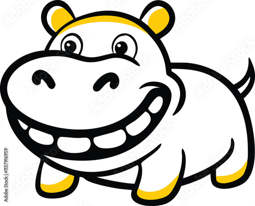 Cute baby hippo with a big smile vector art illustration image with white background