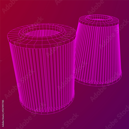 Car engine air filters. Auto spare part. Car care service maintenance. Wireframe low poly mesh vector illustration.