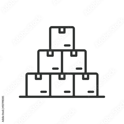Pile of boxes, icon in line design. Pile of boxes, stacked boxes, cardboard, warehouse storage, shipping on white background vector. Pile of boxes, icon in line design editable stroke icon