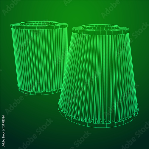 Car engine air filters. Auto spare part. Car care service maintenance. Wireframe low poly mesh vector illustration.