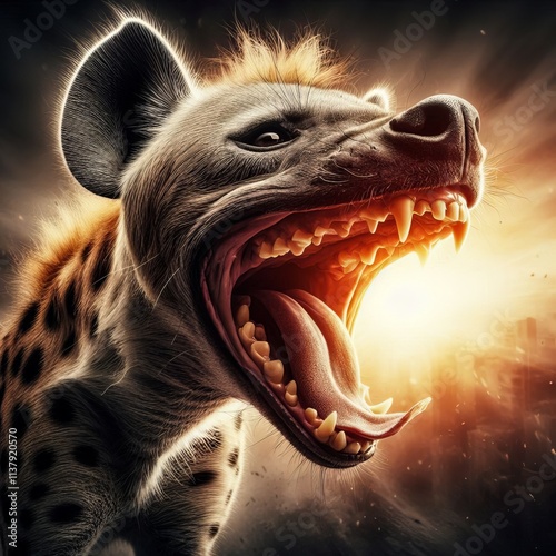 Huge Hyena A spotted hyena the size of a large dog its cackling
