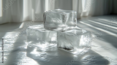 Minimalist Ice Cubes in a Sunlit Room - Made with Generative AI photo