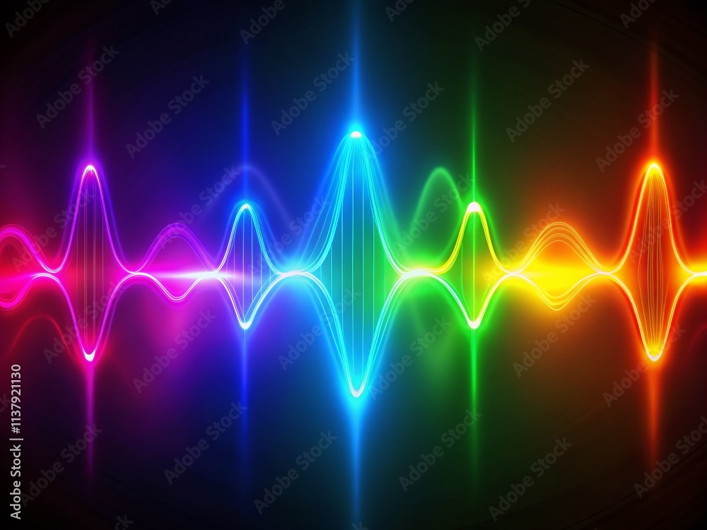 Fototapeta premium Vibrant Rainbow Energy Pulse, Dynamic Neon Lightwave, Colorful Heartbeat Waveform Background