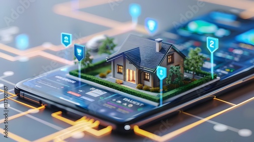 Wallpaper Mural Smart Home Concept on Smartphone with 3D Model Illustration Torontodigital.ca