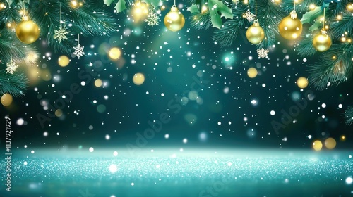 Festive celebration with golden ornaments winter wonderland digital art sparkling background