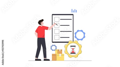 Man Making List Of Planning Animated Illustration