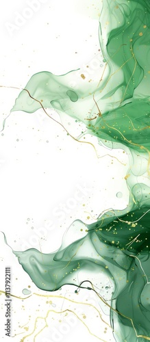Processed collage of emerald green and gold marble texture. Background for banner, backdrop or texture for 3D mapping