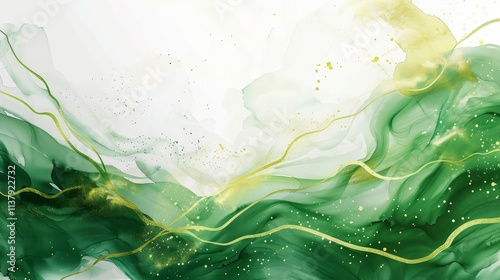 Processed collage of emerald green and gold marble texture. Background for banner, backdrop or texture for 3D mapping
