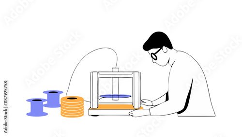 Tech Specialist Operating a 3D Printer. Perfect for: Maker fairs, innovation labs