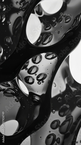 Black and white abstract background with drops and bubbles with space for text, for website and business cards