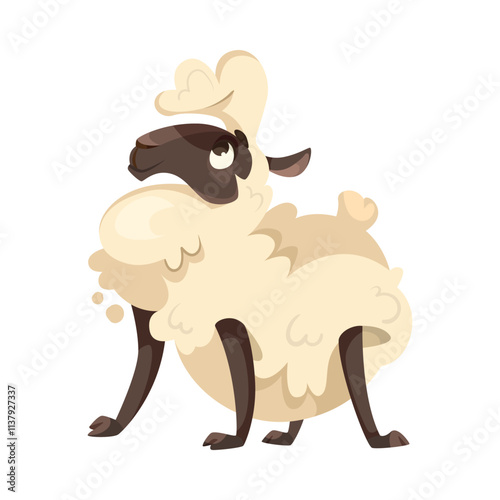 Funny Sheep Farm Character with Wooly Body and Hoof Stand Vector Illustration