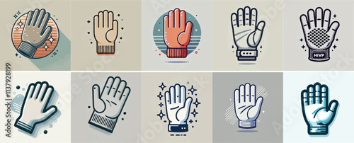 Vector set of gloves with a simple and minimalist flat design style