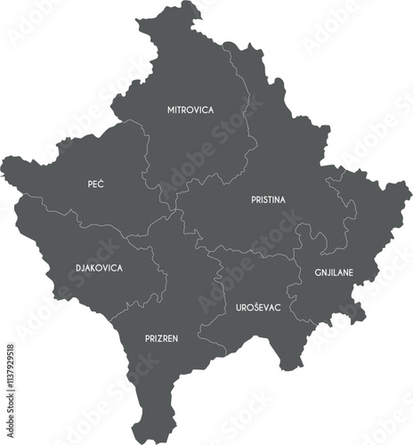 Vector regional map of Kosovo with districts and administrative divisions. Editable and clearly labeled layers.