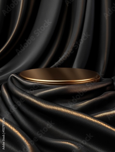 Black silk fabric with gold podium to place your product