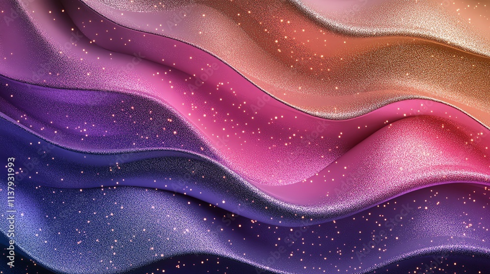 Abstract background with wavy shapes in shades of pink, orange, blue, and purple with a glitter-like effect. Abstract background with wavy shapes in shades of pink, orange, blue, and purple with a glitter-like effect.