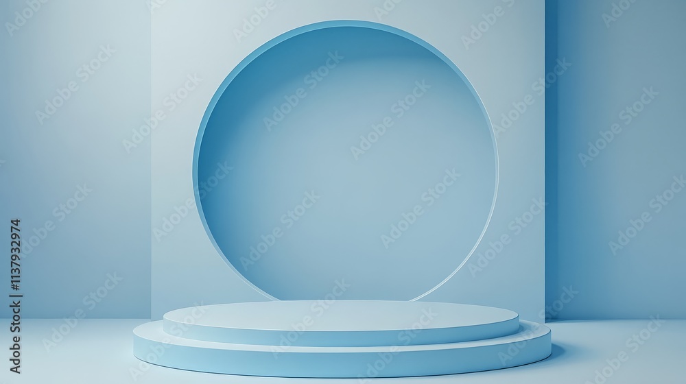 Blue background for product presentation with shadows and light. Empty round podiums. Mockup. Blue background for product presentation with shadows and light. Empty round podiums. Mockup.