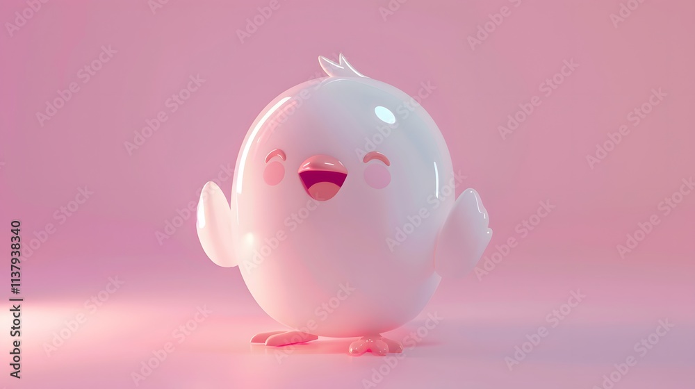 Cute cartoon bird character with glossy finish on pink background Cute cartoon bird character with glossy finish on pink background