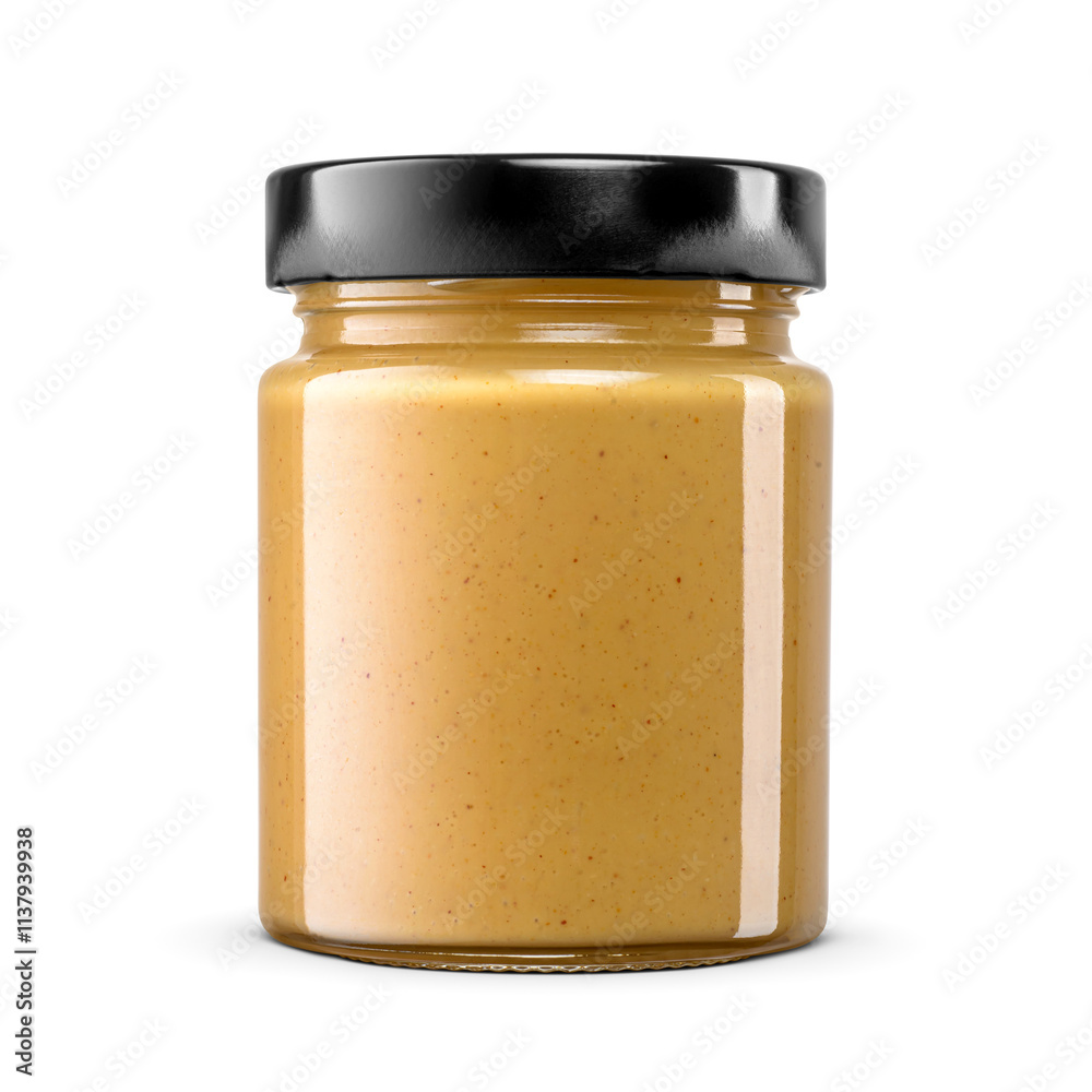 Peanut butter glass jar with black lid without label isolated. Transparent PNG image. Peanut butter glass jar with black lid without label isolated. Transparent PNG image.