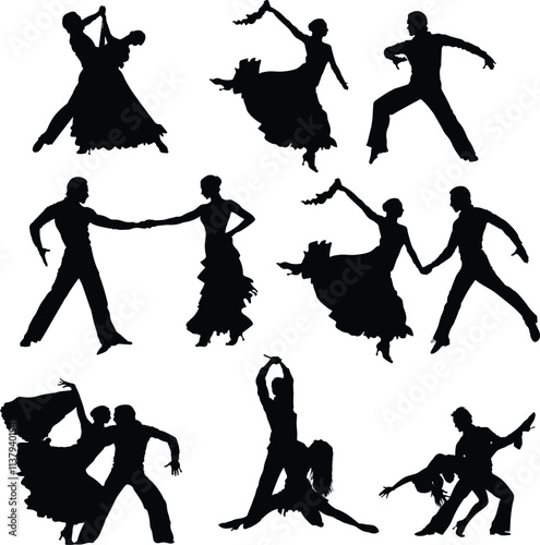 set of salsa dancer silhouettes vector illustration isolated on white background