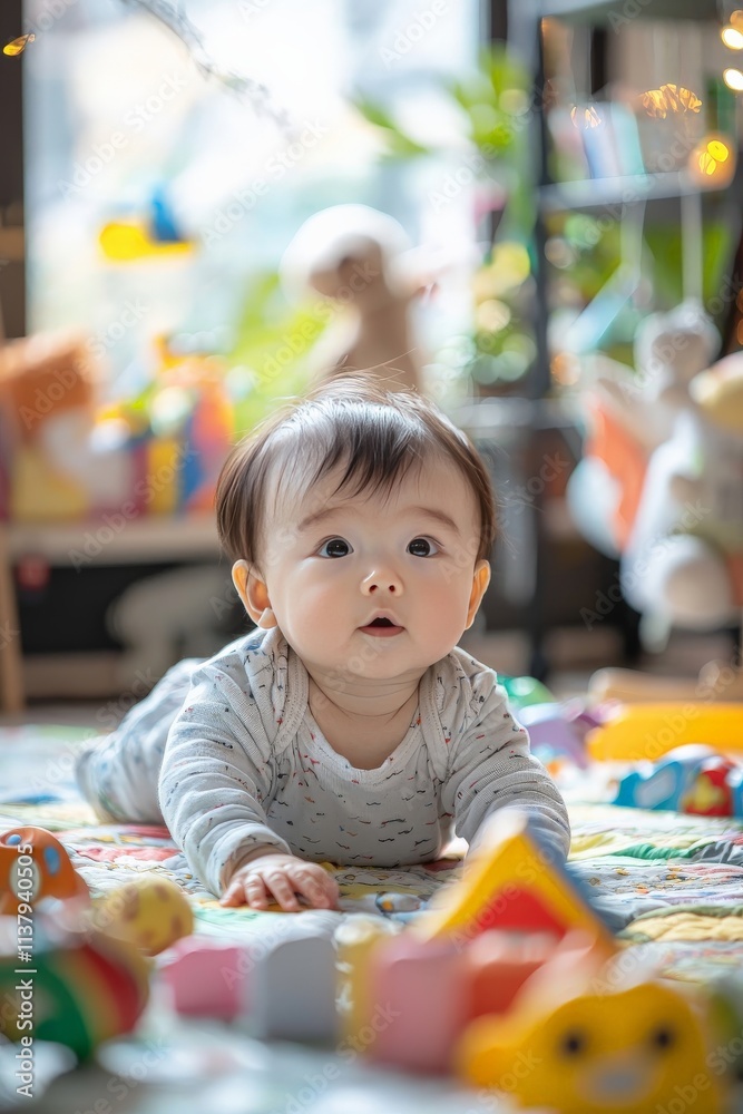 Baby enjoying a gentle bath in a small tub, with bubbles and soft toys floating around, caregiver hands carefully holding the baby Baby enjoying a gentle bath in a small tub, with bubbles and soft toys floating around, caregiver hands carefully holding the baby