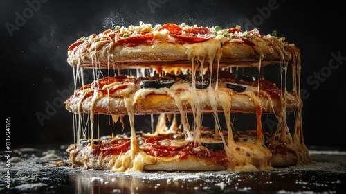 Delicious Triple-Layered Pepperoni Pizza with Melted Cheese. photo