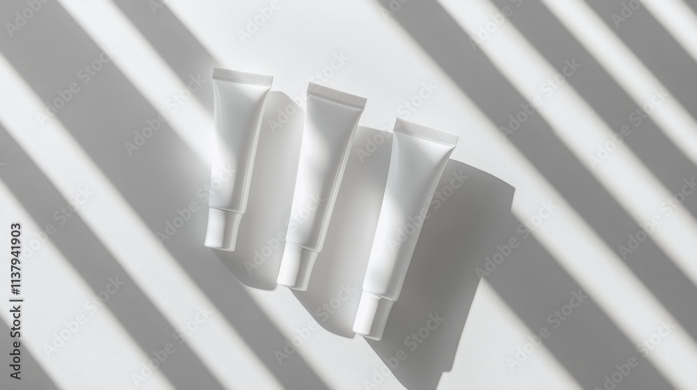 Obraz premium Minimalist skincare tubes with modern shadow patterns