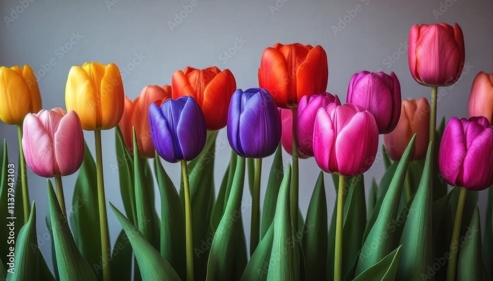 Obraz premium Colorful tulips in various hues, perfect for spring, nature, and floral themes.