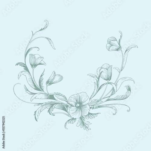 Floral Wedding monogram crest design. Vintage wedding monogram design. Wedding initial.
