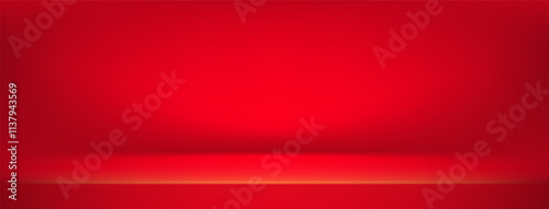 Abstract red 3d podium. Wall and floor stage gradient. Christmas color display for a product. Empty photo studio background. Room scene backdrop. New Year promotion bg. Vector photography stand