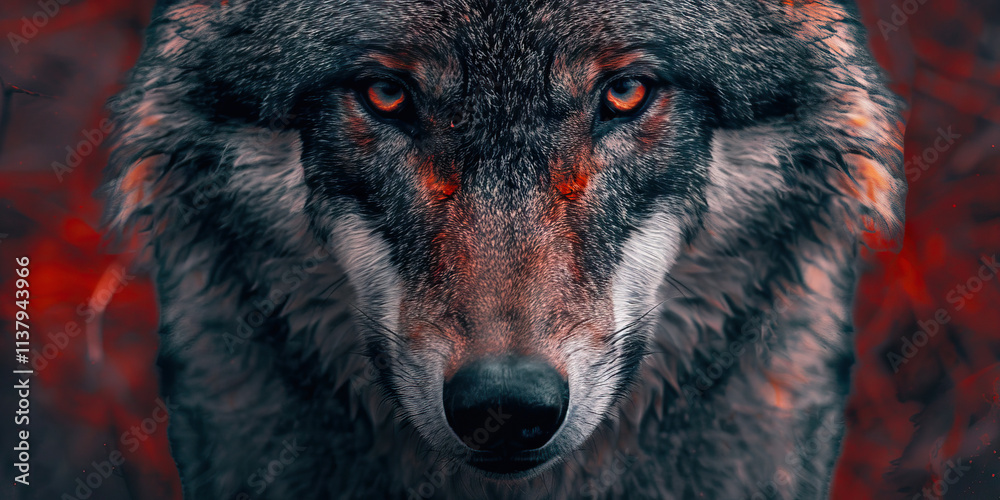 Close-up Photograph of Wolf Face with Reddish-Orange Highlights Close-up Photograph of Wolf Face with Reddish-Orange Highlights