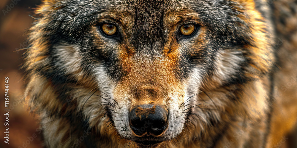 Fototapeta premium Close-up Photograph of a Wolf's Face