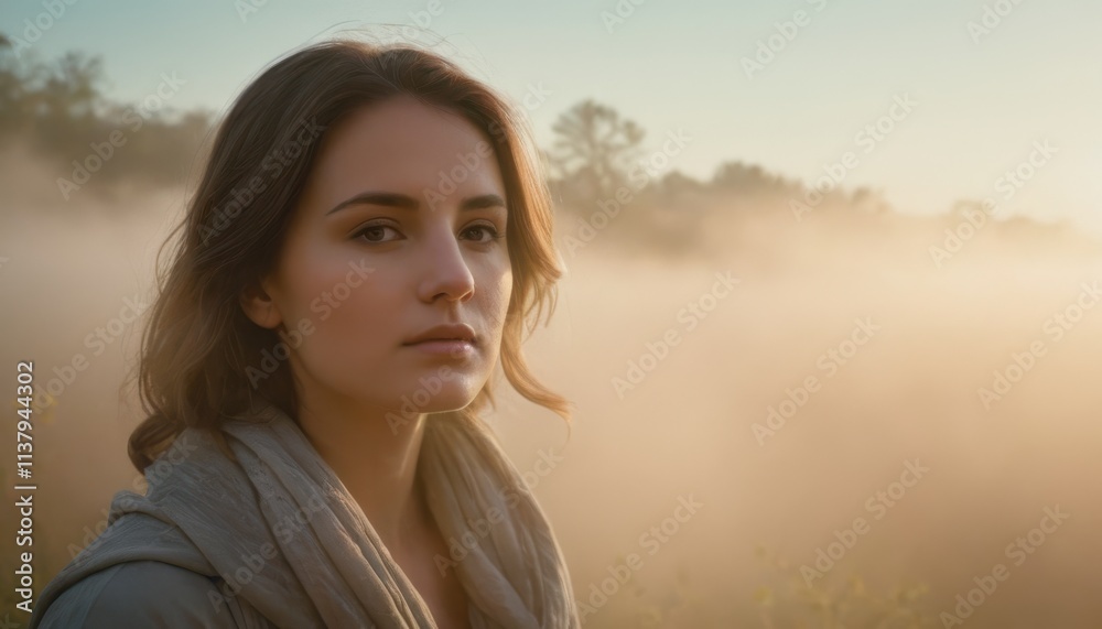 Suicide thoughts, portrait of young woman in soft, misty light, reflecting calm yet introspective emotions, symbolizing inner strength and vulnerability Suicide thoughts, portrait of young woman in soft, misty light, reflecting calm yet introspective emotions, symbolizing inner strength and vulnerability