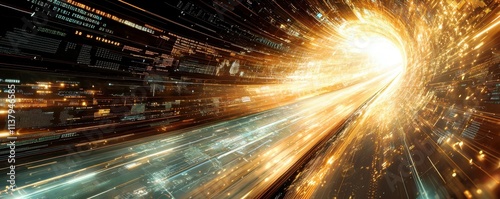 Dynamic Abstract Illustration of Light Trails and Energy Flow Creating a Sense of Motion in a Futuristic Digital Environment