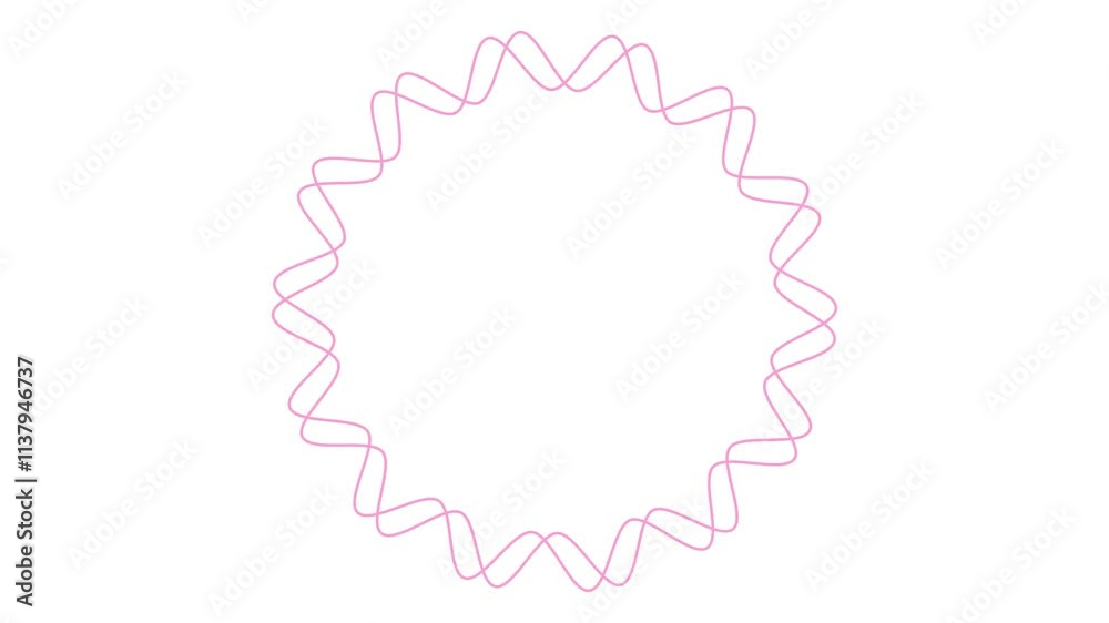 Animated pink circular frame spins. Linear symbol rotates. Wavy line. Copy space for text. Vector illustration isolated on white background. Animated pink circular frame spins. Linear symbol rotates. Wavy line. Copy space for text. Vector illustration isolated on white background.