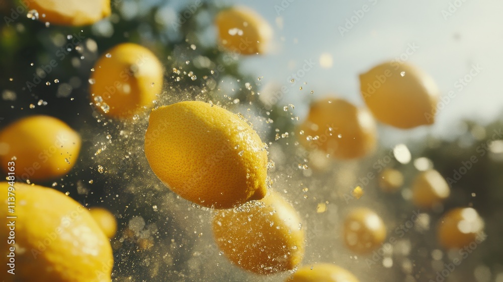 Vibrant Lemons Splashing in Sunlight. Vibrant Lemons Splashing in Sunlight.