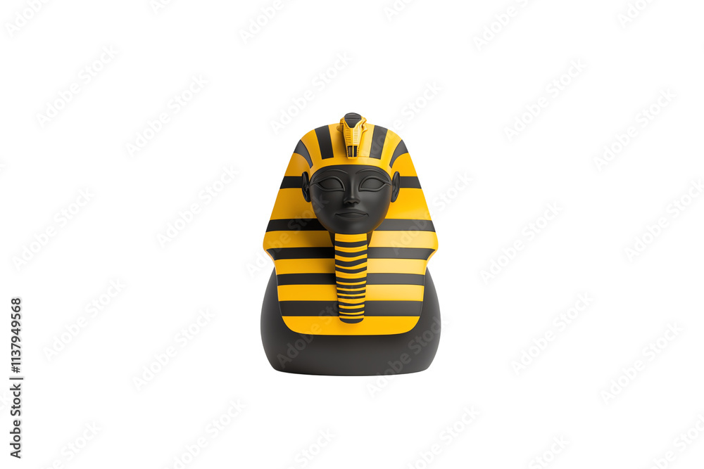 Fototapeta premium A detailed statue of an ancient Egyptian pharaoh, adorned with a striped headdress and intricate facial features.