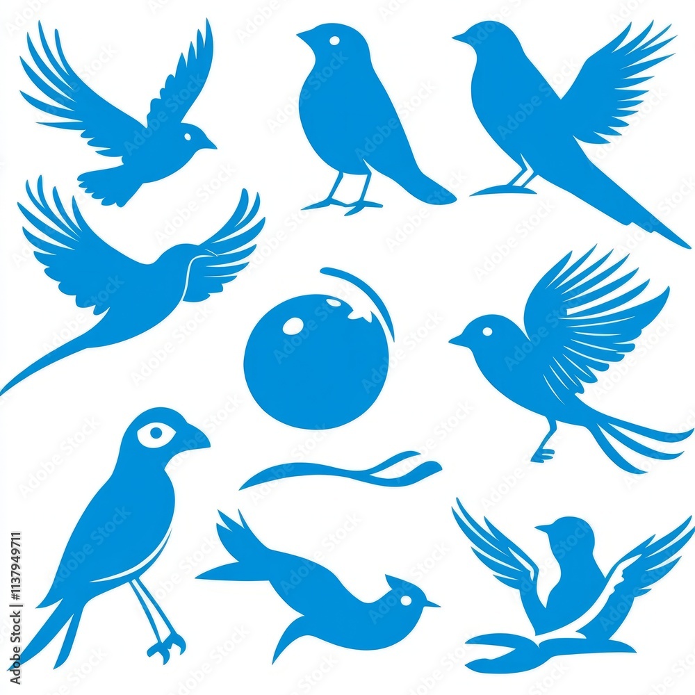 Fototapeta premium Blue Bird Silhouettes A Collection of Avian Designs