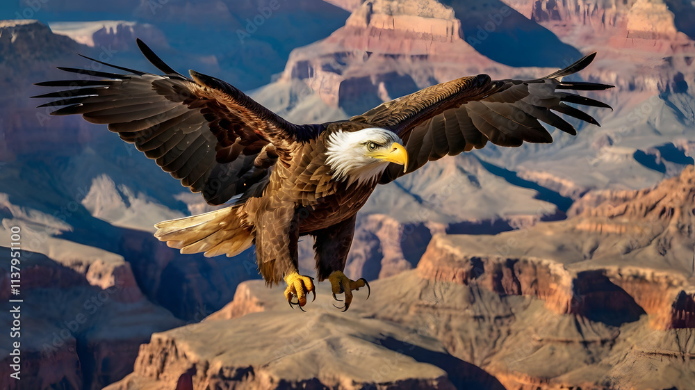 Fototapeta premium Majestic Bald Eagle Soaring Above the Grand Canyon