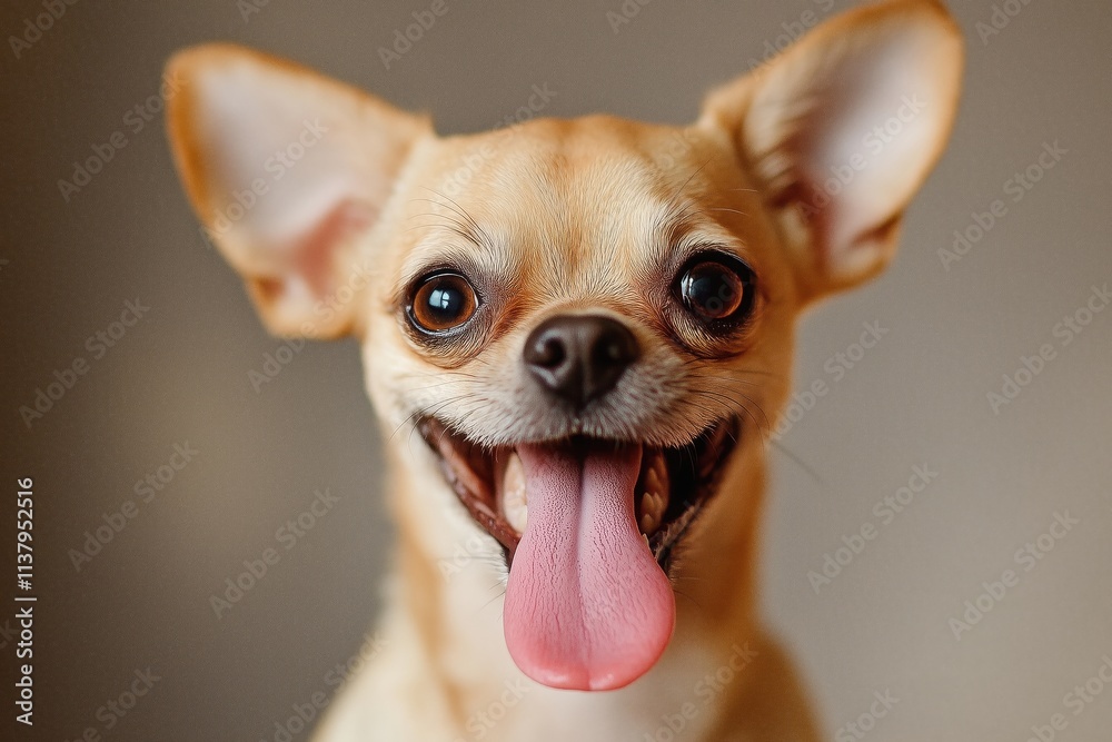Stupid behavior of a small dog with a long tongue hanging sideways Stupid behavior of a small dog with a long tongue hanging sideways