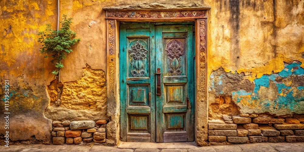Weathered Old Wooden Door with Rustic Charm, Perfect for Evoking Nostalgia in Home Decor, Architecture, or Historical Themes with Ample Copy Space on the Left Side Weathered Old Wooden Door with Rustic Charm, Perfect for Evoking Nostalgia in Home Decor, Architecture, or Historical Themes with Ample Copy Space on the Left Side