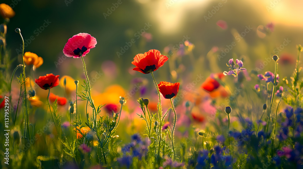 Fototapeta premium A meadow filled with flowers.