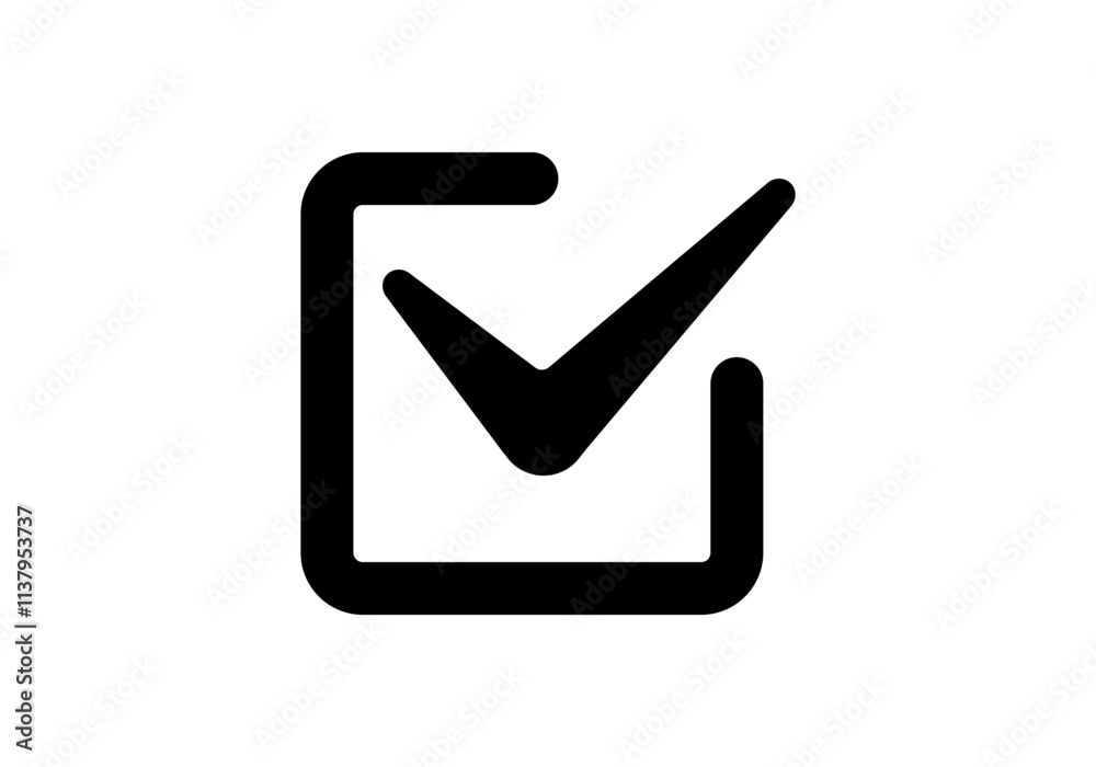 Minimalist black checkbox icon featuring a clear check mark inside. perfect for lists or forms.