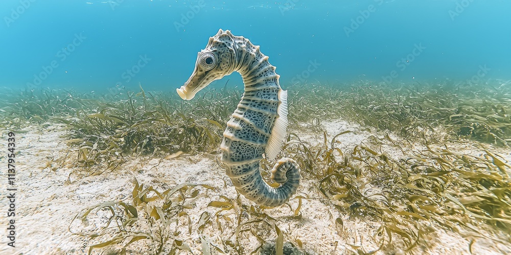 Seahorse in Seagrass Ocean Wildlife Underwater Photography Seahorse in Seagrass Ocean Wildlife Underwater Photography